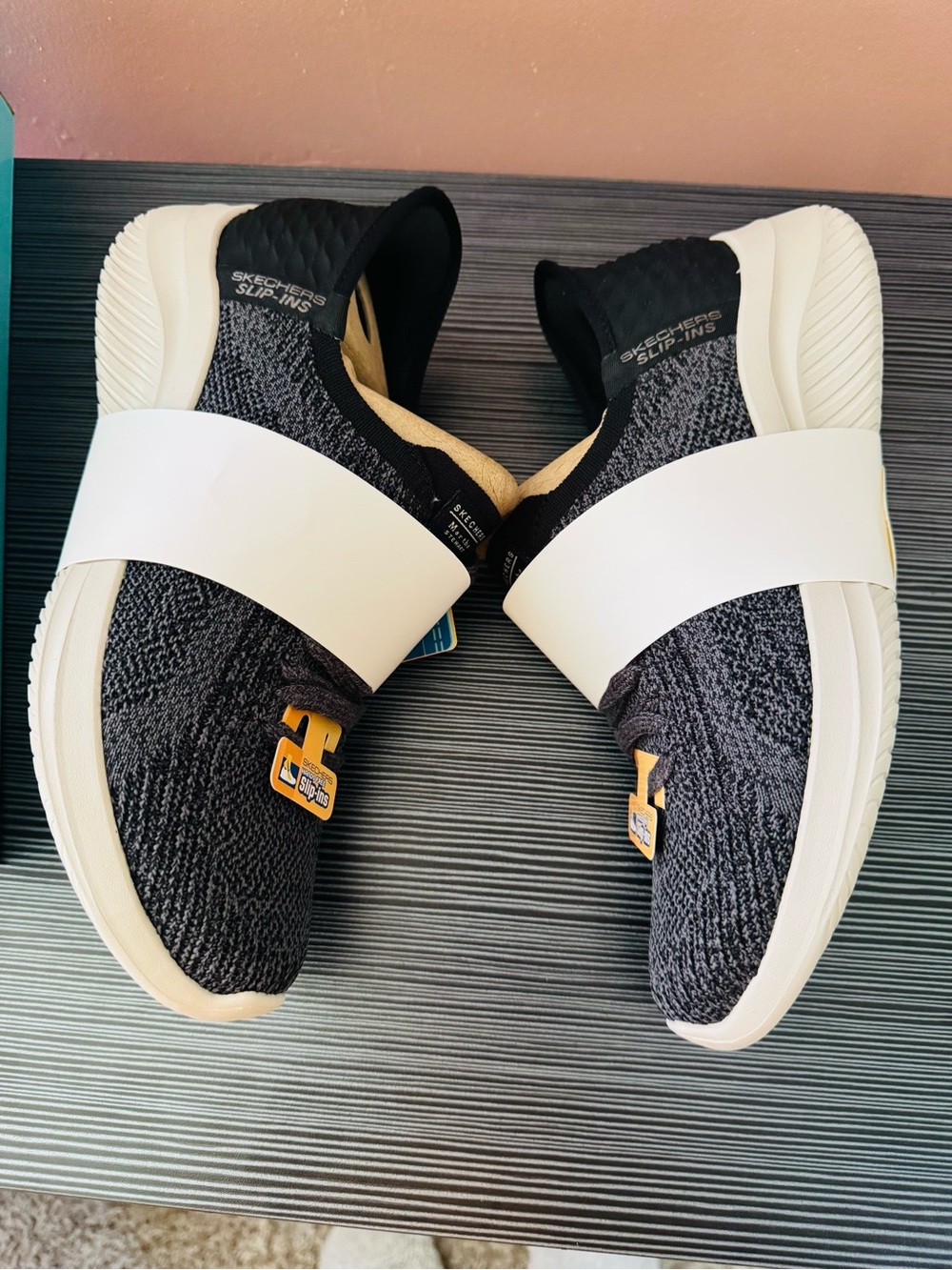 Skechers Women’s Black and White Slip-On Sneakers - Picture 4 of 7
